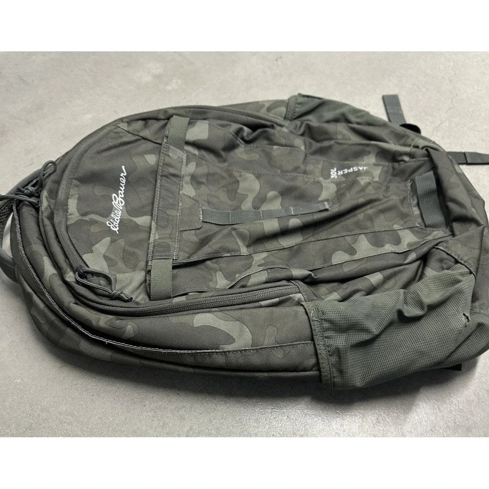 Eddie Bauer Jasper 30L Backpack Green Camo Laptop Hiking Travel Bag Clean